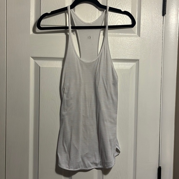 Lululemon White and Grey Striped Racerback Tank Top Size 6 - Picture 1 of 4